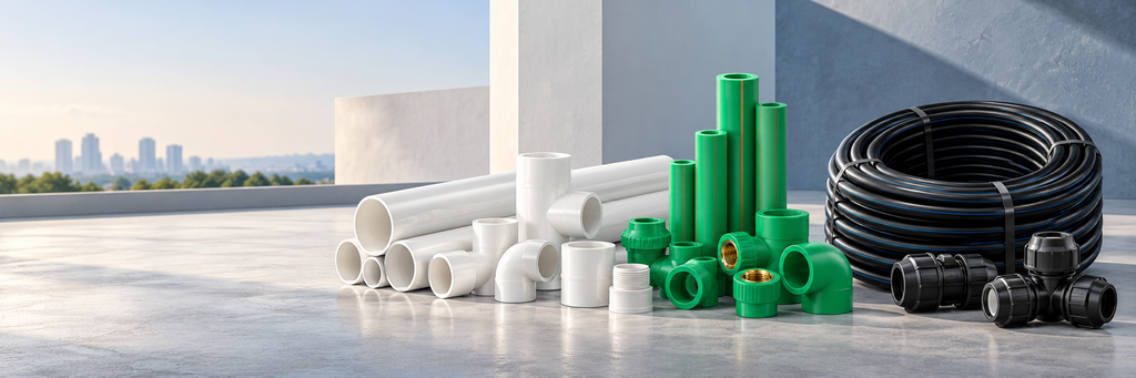 Bộ ống PVC, PPR và HDPE minh họa
